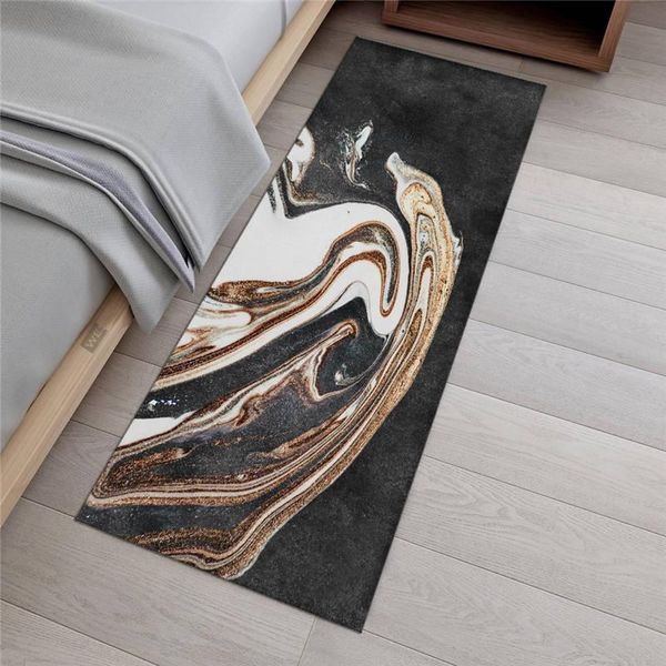 Tapis Tapis noir Runner pour chambre à coucher de luxe en marbre cuisine tapis de sol anti-dérapant chevet tapis doux longue microfibre wahsble paillasson