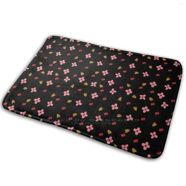 Alfombras Black Cherry Blossom Pattern Floral Mat Alfombra alfombra Anti - Slip Bedroom Entrada Puerta Rosa Flor