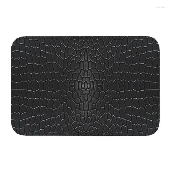 Tapis de paillasson en cuir de peau de crocodile noir, antidérapant, pour cuisine, salle de bain, chambre à coucher, balcon, porte d'entrée