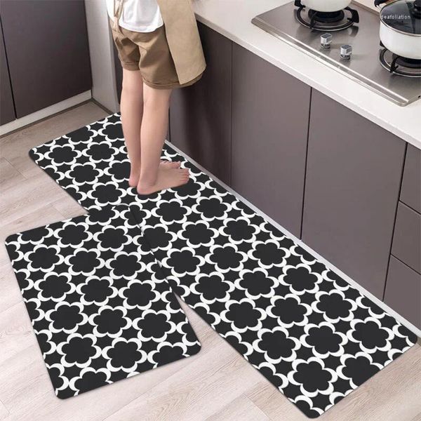 Carpets Black Flower Print Cuisine pour salon Long Area Rapier tapis de sol Porte d'entrée