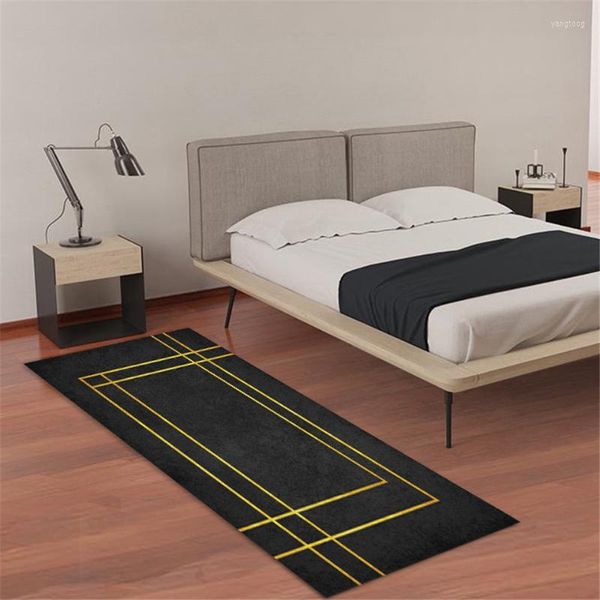 Tapis Tapis De Cuisine Noir Sol Tapis De Chevet Minimaliste Lignes Géométriques Abstraites Tapis De CouloirTapis