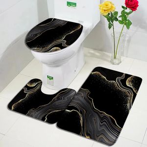 Tapijten Zwart Marmer Badmatten Sets Goud Grijze Lijnen Creatieve Abstracte Geometrische Kunst Thuis Badkamer Decor Tapijten AntiSlip Toilet Deksel Cover 231211