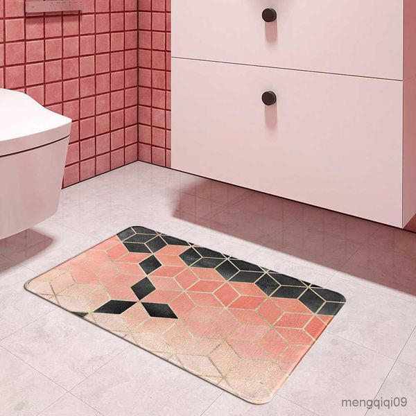 Tapis noir rose motif géométrique tapis entrée paillasson bain tapis de sol tapis anti-dérapant tapis de cuisine pour la maison décorative R230728