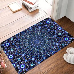 Tapis noir blanc bleu Mandala mauvais œil tapis antidérapant paillasson chambre cuisine tapis porte d'entrée décor tapis