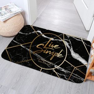 Carpets Black Blanc Modèle de marbre Bouche à chambre antidérapante Coral Velvet Absorbant Tapis Cuisine de cuisine Baignoire Porte d'entrée Mat de porte Home Decormor