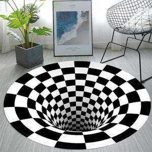 Carpets Black Blanc Plaid 3D Tapis rond Stéréo Vortex Vortex Bottom Witle Area Tapis de sol non glissement pour décoration de salon à la maison