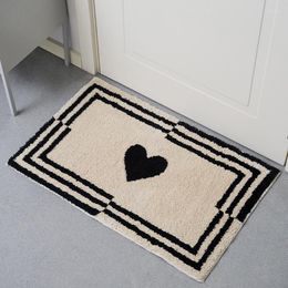 Tapis noir blanc touffetage coeur tapis de salle de bain tapis doux moelleux tapis de bain chambre tapis tapis de sol esthétique maison chambre décor chaud