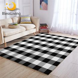 Carpets Blessliving tartan grand pour le salon Patché écossais Play Floor Mat à carreaux tapis 122x183 Black White Alfombra