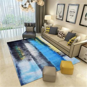 Tapis bleu abstrait grand tapis d'encre d'art moderne pour la maison salon table basse chambre tapis de sol rectangulaire style nordique