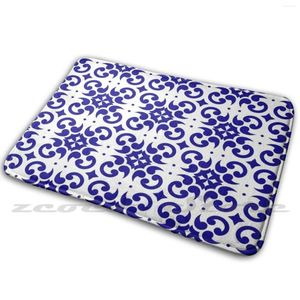 Tapijten blauw en wit decoratief tegelpatroon tapijtwater absorberen niet-slip deurmat naadloze azulejo paneeltegels Portugees of Spaans
