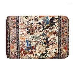 Tapijten Blauw Antiek Perzisch Isfahan Zijden Tapijt Met Dieren Voorvloer Deur Entree Mat Tribal Etnische Bloemen Baddeurmat Tapijt