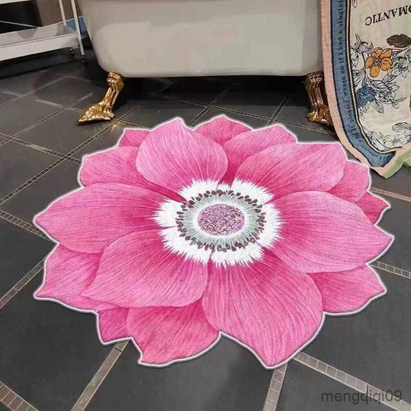 Tapis bleu tapis en forme de fleur pour salon canapé tapis de table toilette absorbant l'eau anti-dérapant tapis de sol chambre décor chambre tapis R230725