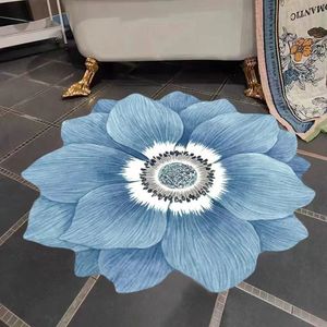 Tapis bleu fleur en forme pour salon canapé Table tapis toilette absorbant l'eau anti-dérapant sol chambre décor tapis 230520