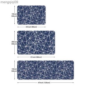 Tapijten Blauwe Geometrische Print Keuken Mat Entree Deurmat Patchwork Keuken Tapijt Thuis Vloer Balkon Antislip Tapijt Home Decor R230731