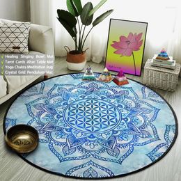 Tapijten blauw/goud/groene boho mandala ronde vloerkleed bloem van leven yoga meditatiemat reiki genezing magie cirkel tapijtkussen dik non-slip