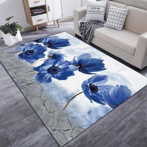 Tapis bleu fleur de Lotus tapis pour salon décoration de la maison canapé Table grand tapis tapis de sol antidérapant chambre chevet