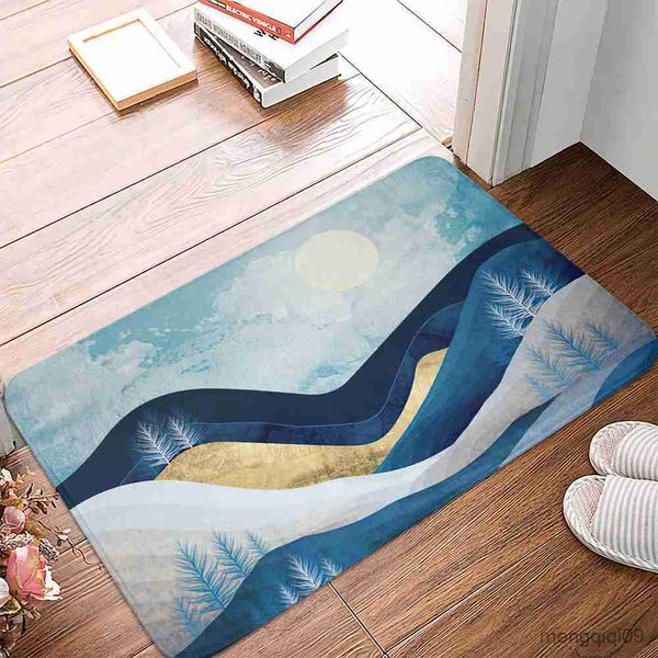 Tapis bleu marbre pic tapis entrée paillasson bain tapis de sol tapis anti-dérapant cuisine tapis pour la maison décoratif tapis de pied R230728