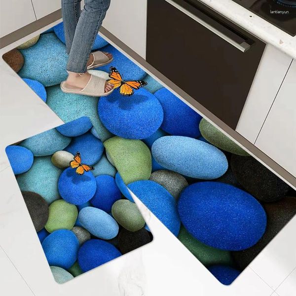 Tapis en pierre bleue papillon imprimé de cuisine tapis de tapis de tapis de tapis de plaillard lavable entrée dans la maison de chambre décorative décorative