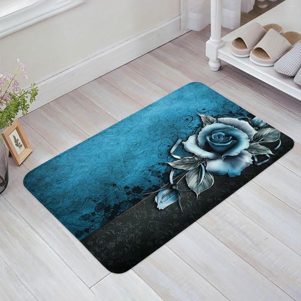 Tapis Bleu Vintage Fleur Européen Classique Salon Paillasson Tapis Table Basse Tapis De Sol Étude Chambre Chevet Décor À La Maison Tapis