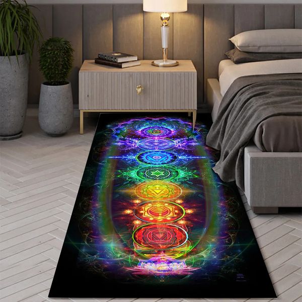 Tapis Bohème Sept Chakras Tapis Multicolore Planète Papillon Fleur de Vie Fleur Convient Chambre Chambre Décor De Sol Tapis Antidérapants 231006