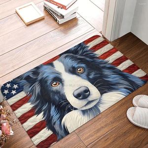 Tapis Border Collie Pet Dog Paillasson antidérapant Tapis de bain Drapeau américain Quilt Tapis de couloir carré Tapis de porte d'entrée Tapis décoratif d'intérieur