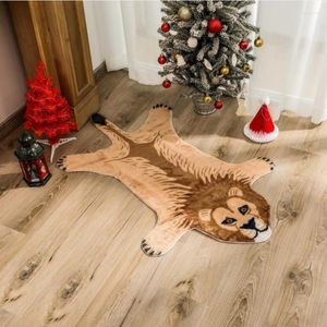 Tapis Marron Imitation Lion Motif Tapis Faux Cuir Cuir Antidérapant Tapis Antidérapant Lavable Tapis Imprimé Animal Pour Salon Chambre