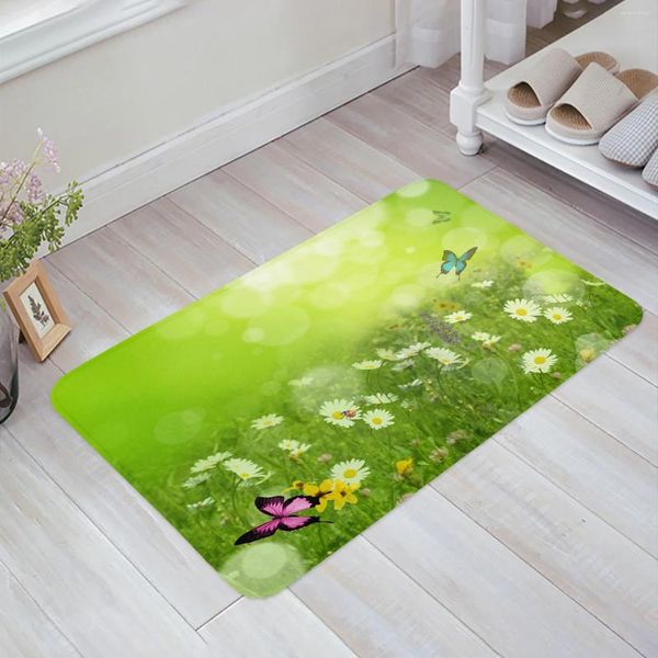 Alfombras Mariposa Planta verde Flor Margarita Cocina Piso Mat Sala de estar Decoración Alfombra Inicio Pasillo Entrada Felpudo Antideslizante Alfombra