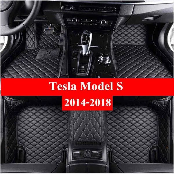 Carpets Car Floor Mats For Tesla Model S 2014 2015 2017 2017 2018 Couiner Flash Cuir Coupure de tapis automobile personnalisé H220415