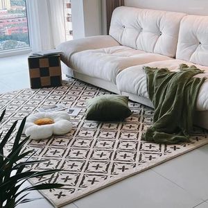Tapijten tapijt woonkamer vintage Paris Tile Franse crème stijl warme kleurtafel eenvoudige moderne anti-mate slaapkamer vloermat