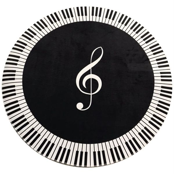 Tapis Tapis Musique Symbole Piano Clé Noir Blanc Rond Antidérapant Maison Chambre Tapis Sol Décoration2375