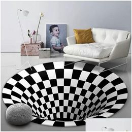 Tapis Tapis 3D Rond Pour Salon Simple Noir Blanc Stéréo Vision Tapis Tapis Géométrique Antidérapant Maison Chambre Tapis De Sol Dhgay