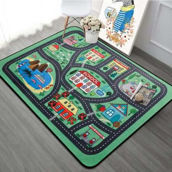 Alfombras alfombras bebés jugando piso de colchoneta para niños dormitorio para niños Jugar alfombra para niños con carreteras mapa de la calle mapa alfombra almohadilla