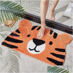 Tapis De Bain De Bande Dessinée Mignon Tigre Lion Entrée Paillasson Hine Lavable Salle De Bains Tapis En Peluche Flocage Absorbet Toilette Wc Tapis Drop D Dhfe9