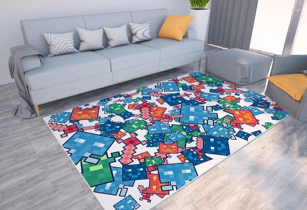 Carpets Cartoon Building Blocage Carpet imprimé maison salon décoratif de sol décoratif chambre enfant Soft Non-glip grand espace