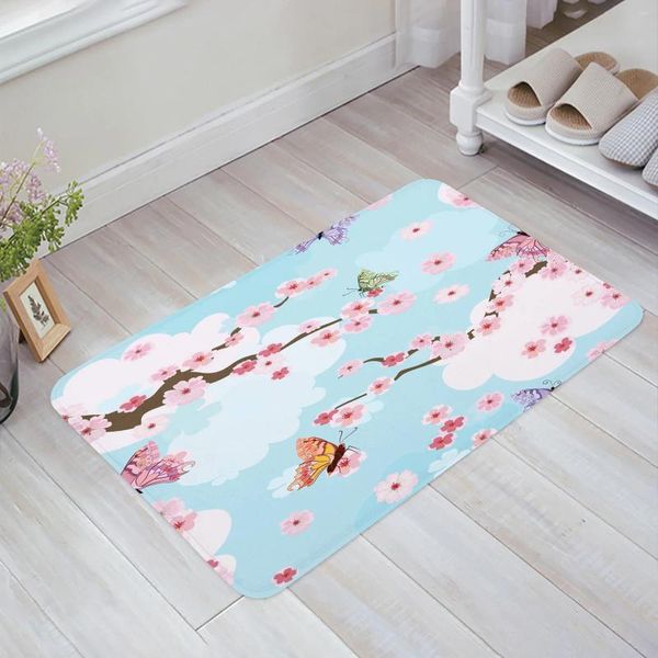 Tapis dessin animé papillon fleur fleur de cerisier rose cuisine tapis de sol salon décor tapis maison entrée paillasson tapis antidérapant