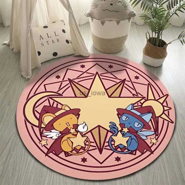 Alfombras Dibujos animados Cardcaptor Sakura Magic Circle Área Alfombra Redonda Sala de estar Alfombra Rosa Antideslizante Alfombra de piso Chica Dormitorio Sofá Yoga Mat Regalo