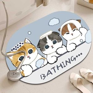 Tapijten Cartoon Cat Vloer Mat Badkamer Zachte diatom Mud Water Absorberende voetingang Anti -slip en vuilbestendig tapijt H240517