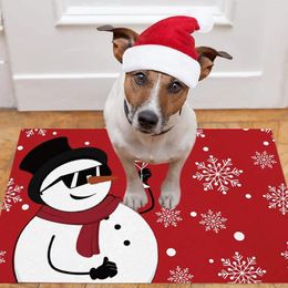 Tapijten Cartoon Kerst Mat Sneeuwpop Kerstman Print Patroon Decoratie 2024 Jaar Navidad Home Deur Welkom Deurmat