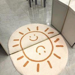 Tapis Dessin animé mignon chambre à coucher zone de chevet décorée avec un tapis doux antidérapant semi-circulaire