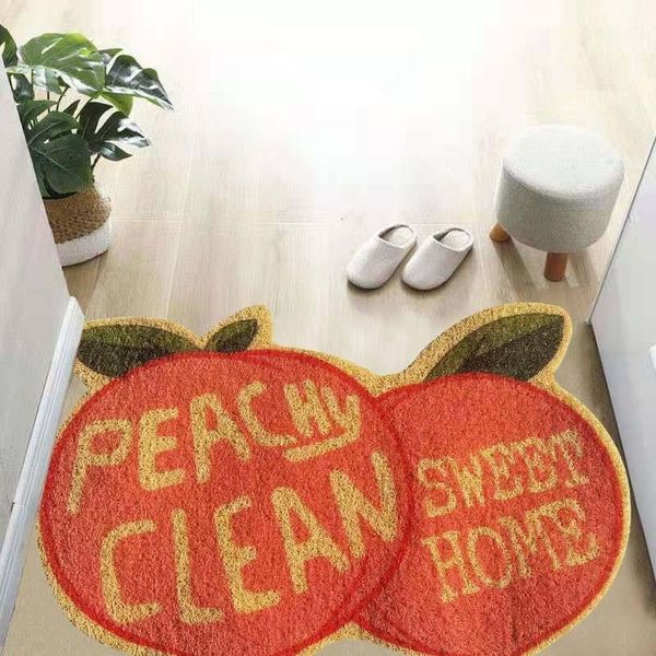 Tapis de porte d'entrée de fruits de dessin animé, PVC, pêche, fraise, mignon, antidérapant, porte de bain, sol pour salle de bains et toilettes