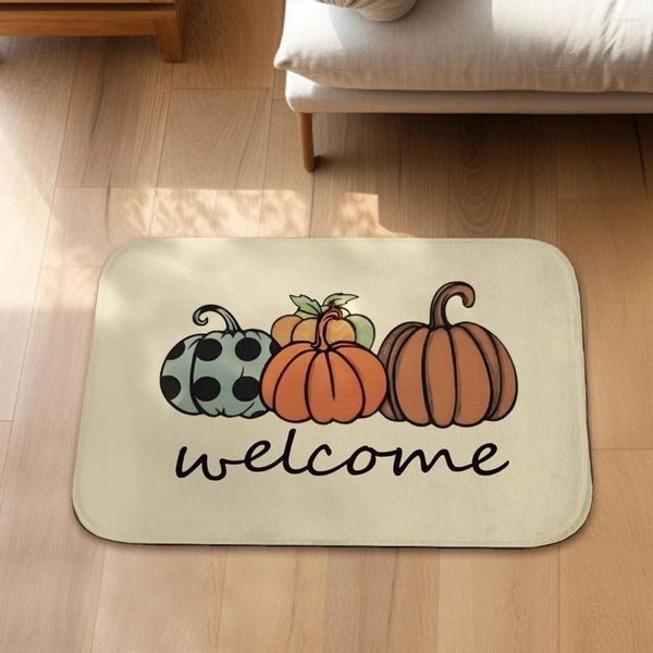 Alfombras Dibujos animados Pintado a mano Calabaza Felpudo Super Soft Franela Alfombra para cocina Dormitorio Decoración antideslizante Piso Puerta Mat