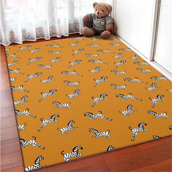 Tapis dessin animé tapis orange avec bande blanche noire zèbre garçons mignons enfants tapis chambre à côté du tapis imprimé animal