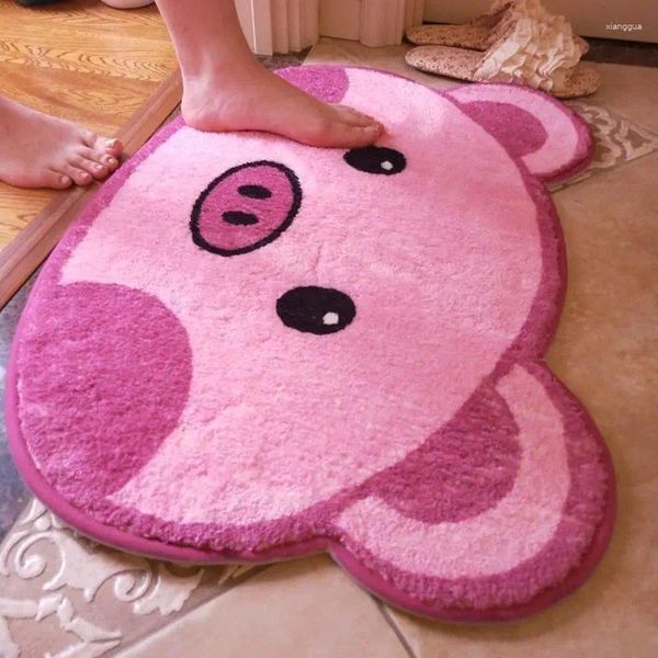 Alfombras de dibujos animados de felpa suave antideslizante alfombra de piso niños lindo cerdo dormitorio alfombra sala de estar animal absorbente alfombra de moda para