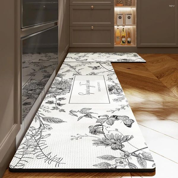 Tapis Cartoon PU Tapis de cuisine en cuir épaissi Anti-fatigue Pied Anti-huile et imperméable Protection de sol Tapis antidérapant