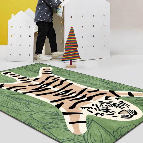 Tapis dessin animé tigre tapis pour salon vert Animal enfants tapis de sol chambre tapis anti-dérapant couloir entrée paillasson