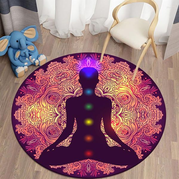 Tapis Chakra de Yoga méditation tapis rond thème maison zone chambre tapis de sol salon de thé décoration