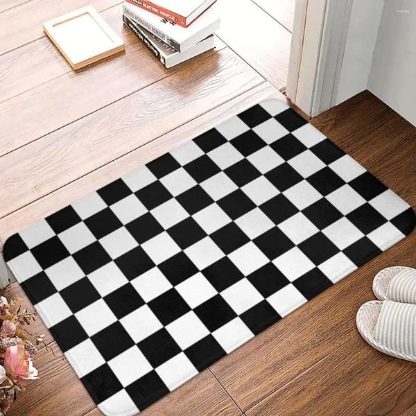 Tapis à carreaux noir et blanc paillasson tapis de sol en polyester tapis anti-usure cuisine entrée tapis de maison tapis salle de bain tapis antidérapant