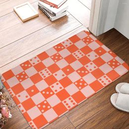 Tapis à carreaux motif de dés, palette de couleurs rose crémeux et orange doux, jeu DND D20 DD, paillasson antidérapant, tapis de bain et de chambre à coucher