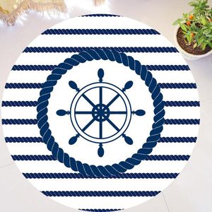 Alfombras elegantes con rayas náuticas, alfombra redonda con estampado de cuerda de ancla para sala de estar, alfombra de área marina azul marino para niños, alfombras decorativas para el hogar