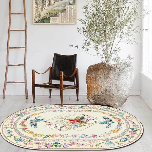 Tapis chinois tapis salon fleur oiseau de fleur style pastoral tapis ovale pour la chambre de chevet de chambre